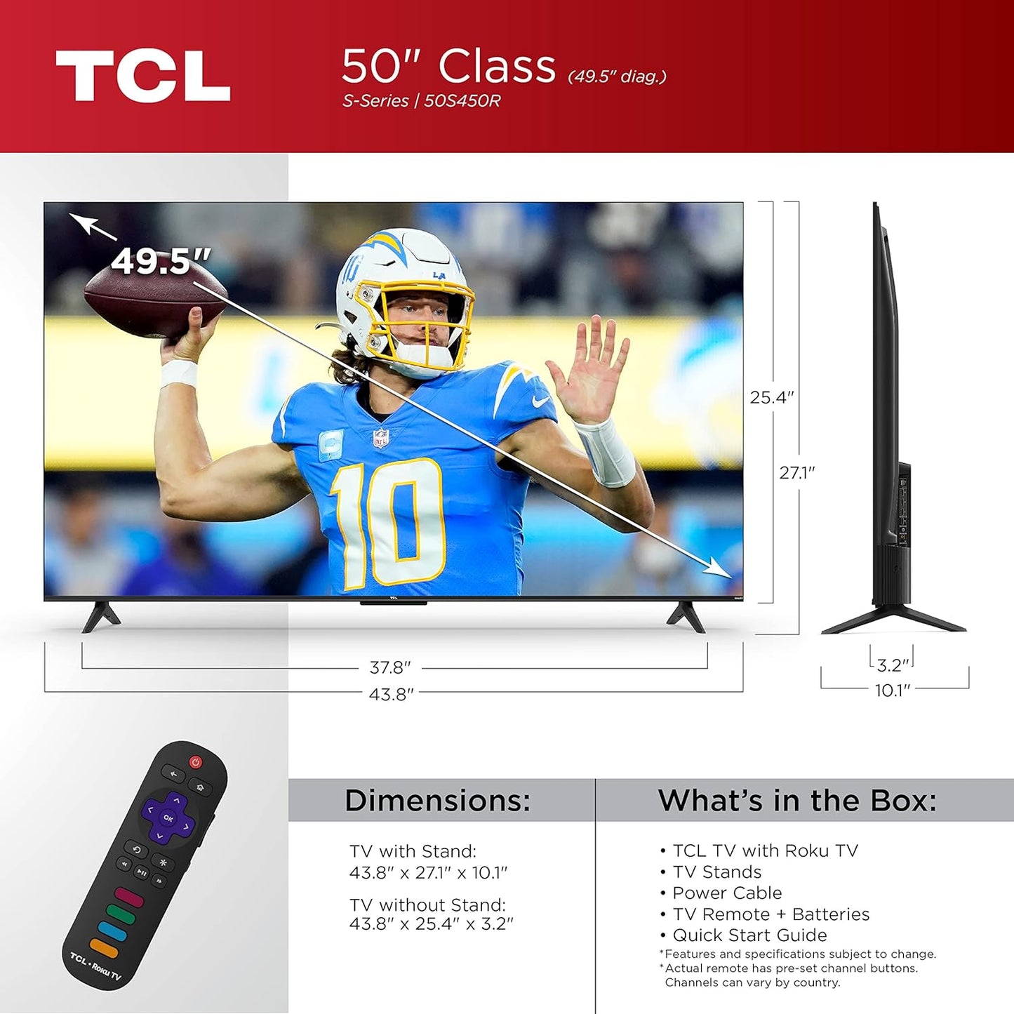 50-Inch Class S4 4K LED Smart TV with Roku TV (50S450R, 2023 - Model), Dolby Vision, HDR, Dolby Atmos, Works with Alexa, Google Assistant and Apple Homekit Compatibility, Streaming UHD Television